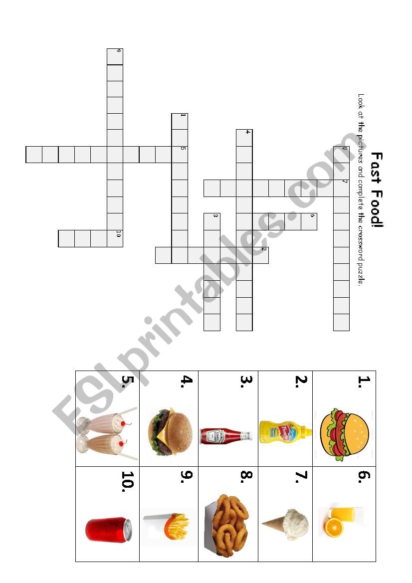Fast Food Crossword worksheet