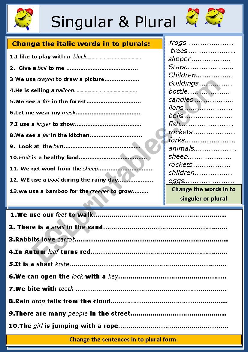 Plurals  worksheet