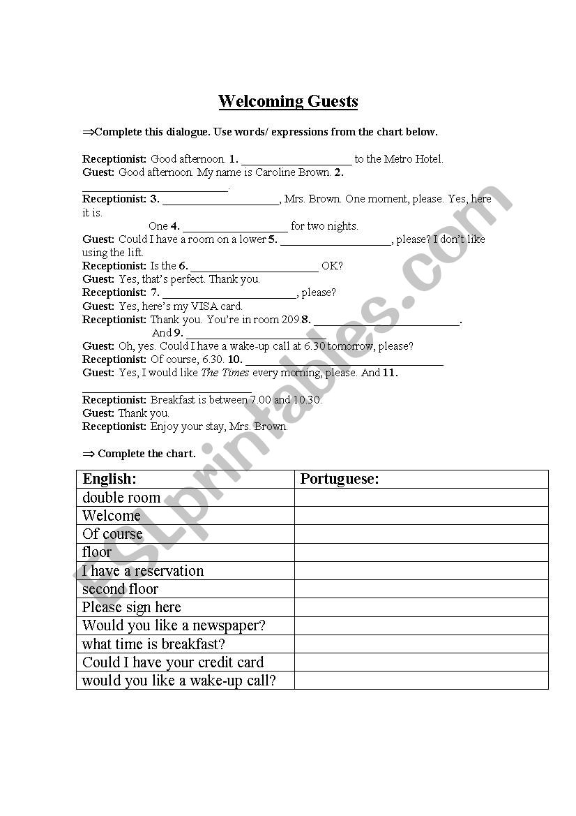 Welcoming Guests worksheet