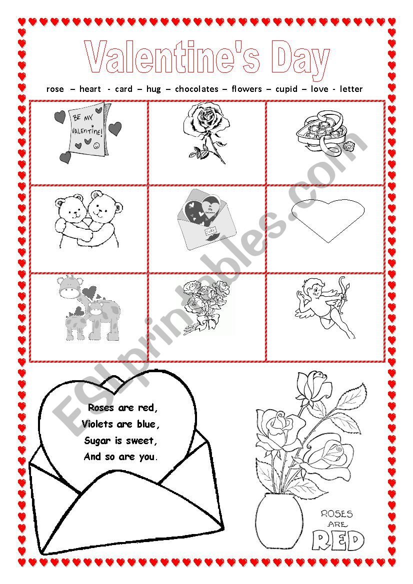 Valentines day - vocabulary and poem