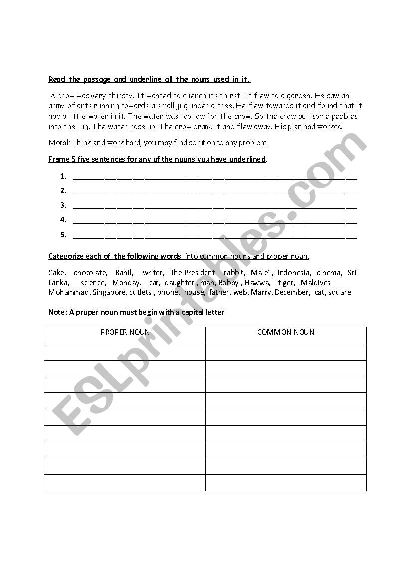 NOUNS worksheet