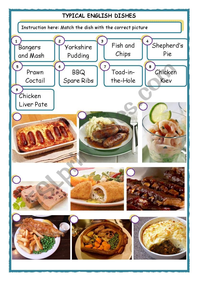 Typical English Dishes worksheet