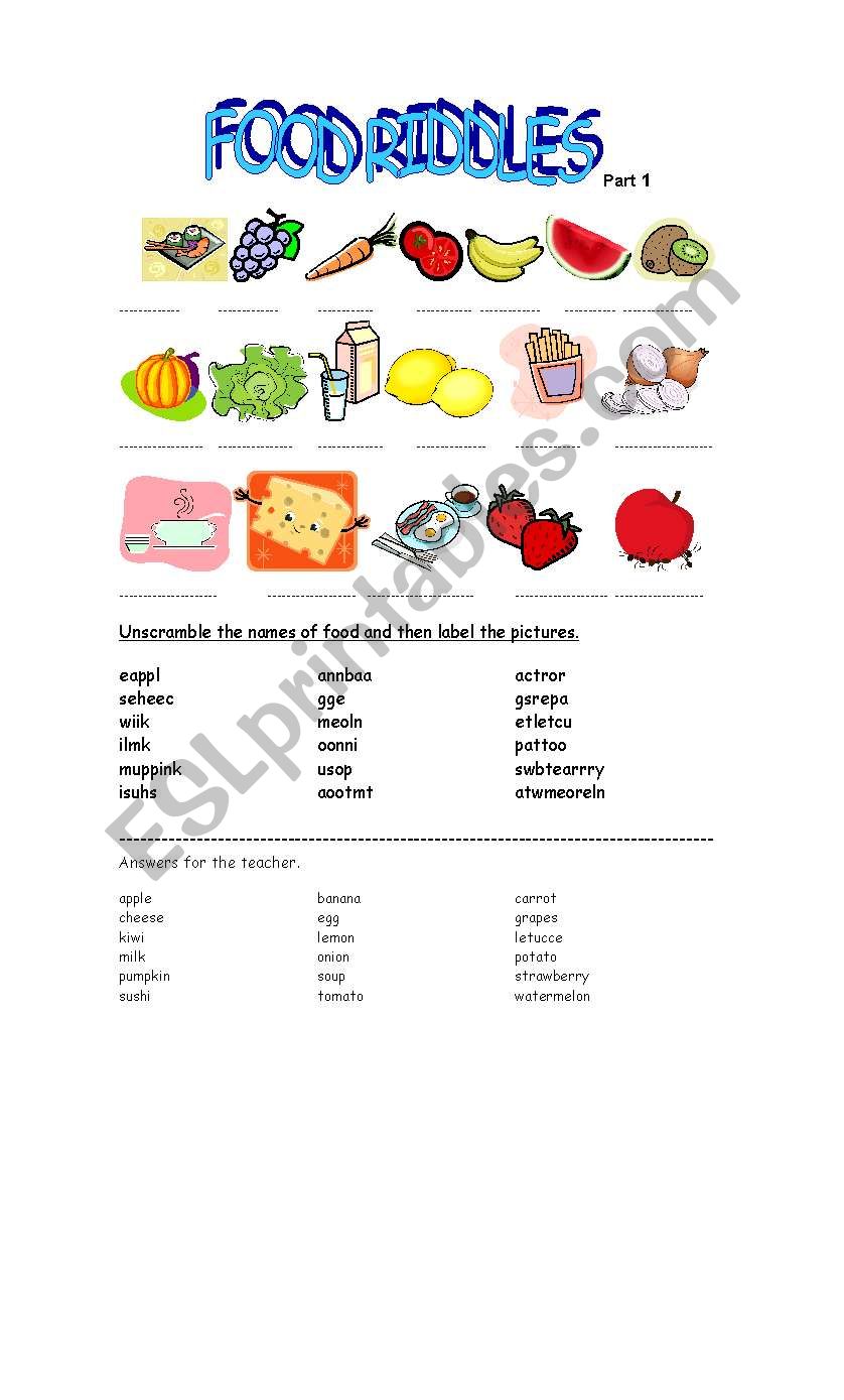 FOOD RIDDLES  worksheet