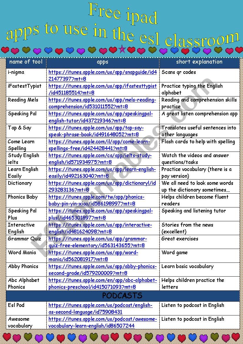more FREE ipad apps to use in the ESL classroom