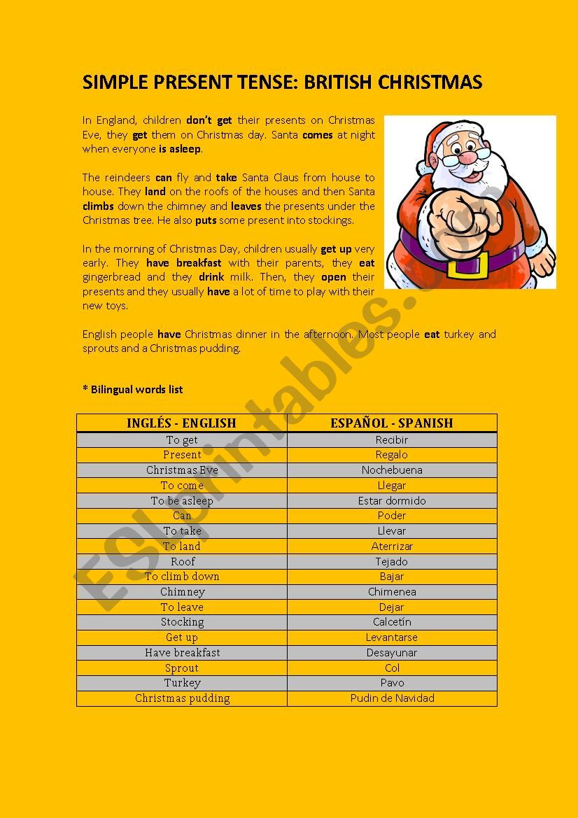 BRITISH CHRISTMAS worksheet