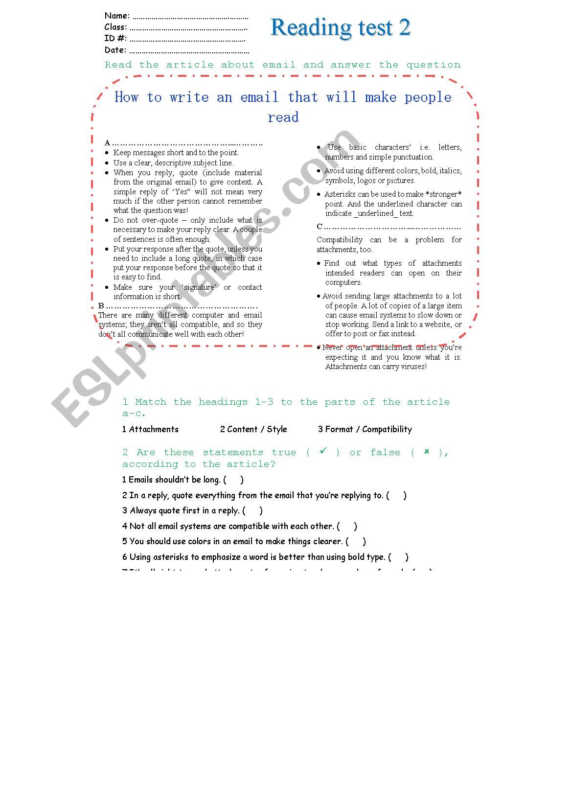 test worksheet