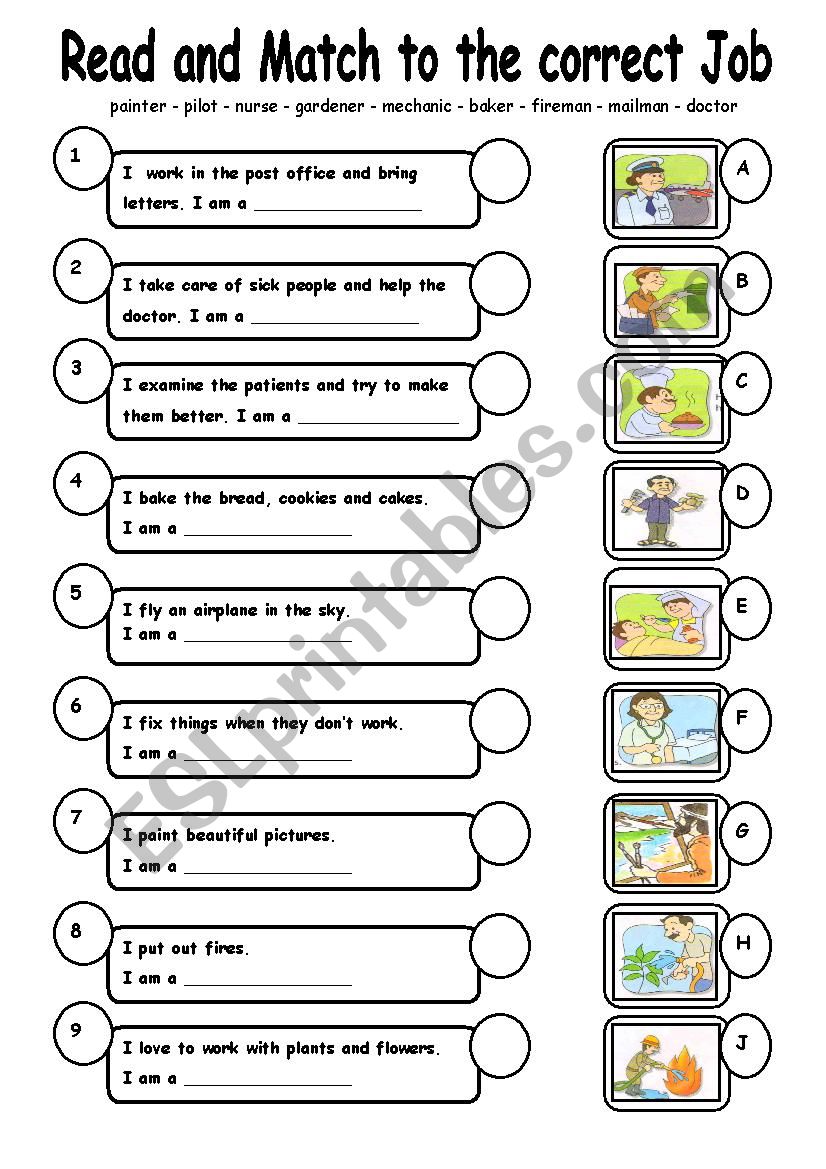 match job to description worksheet