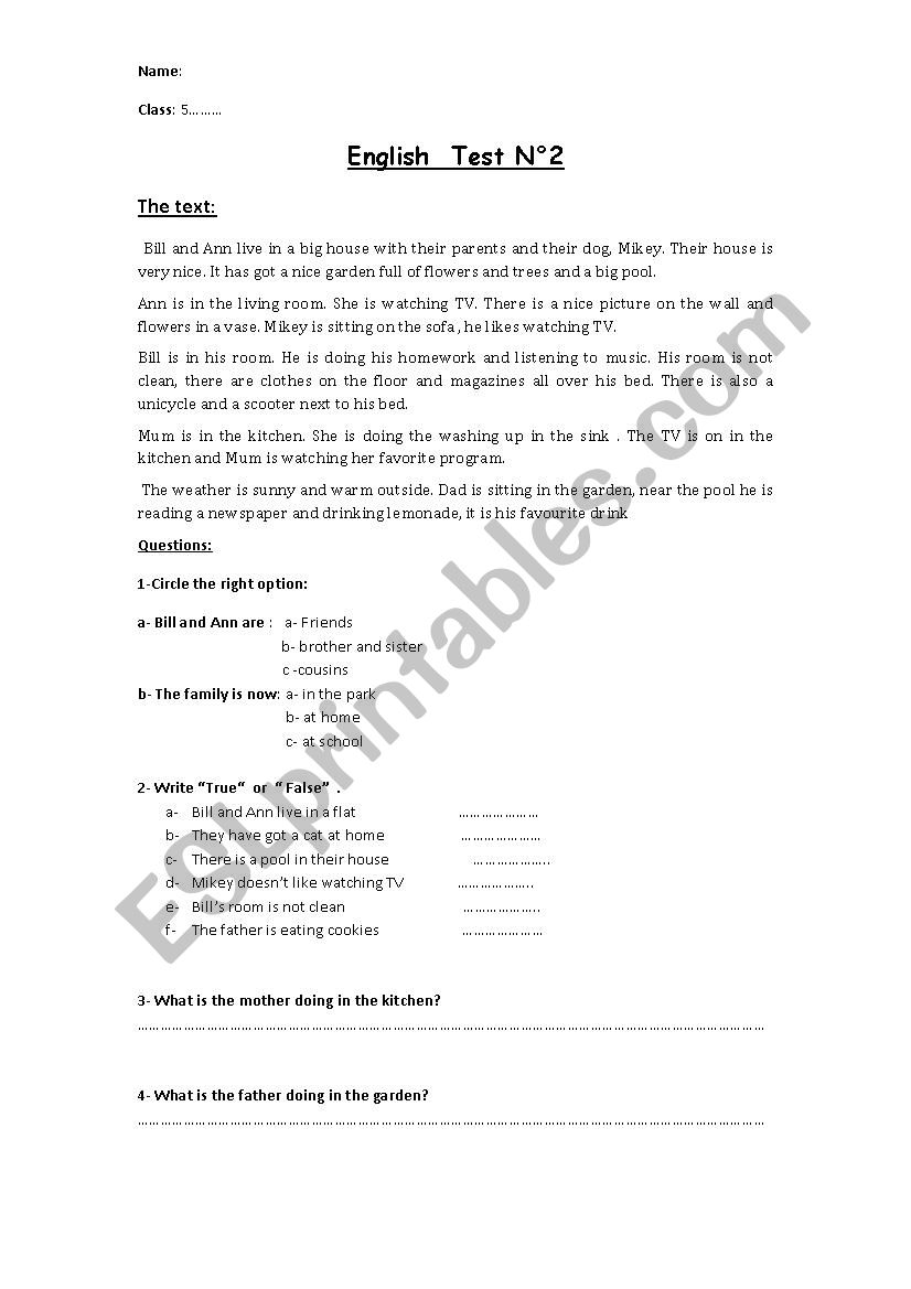 English Tes worksheet