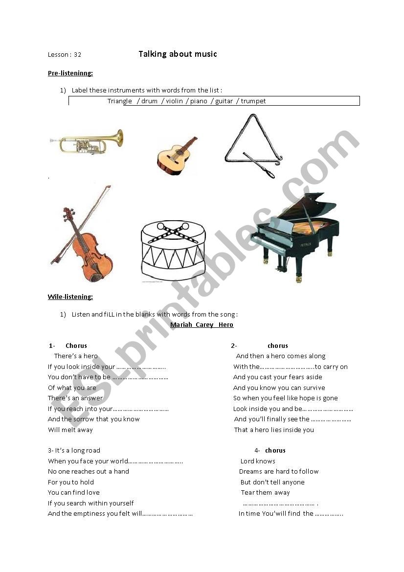 Talking about the music worksheet