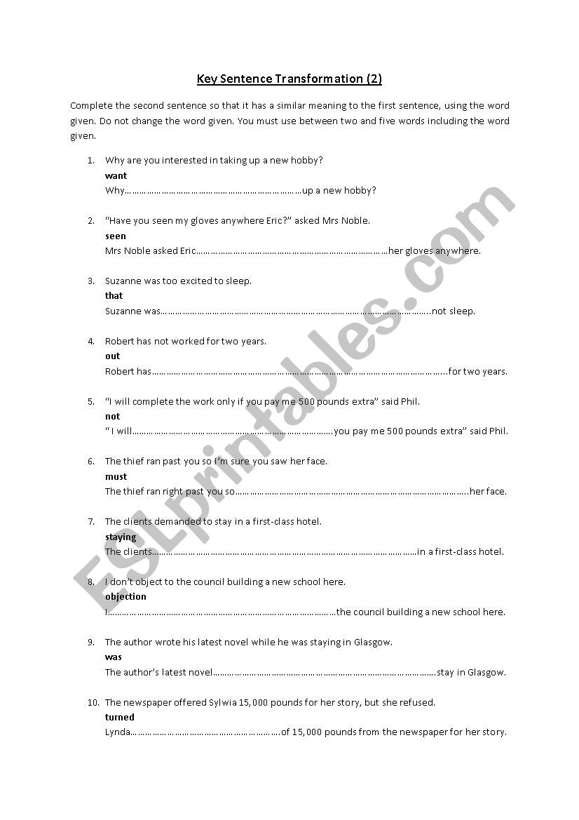 Key Sentence Transformation (2) with key