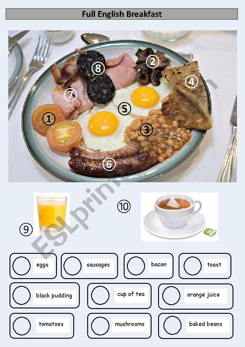 Full English Breakfast worksheet