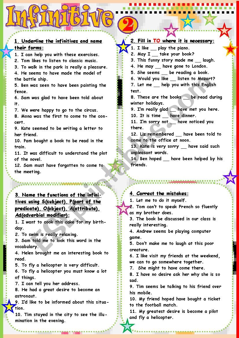 Infinitive worksheet