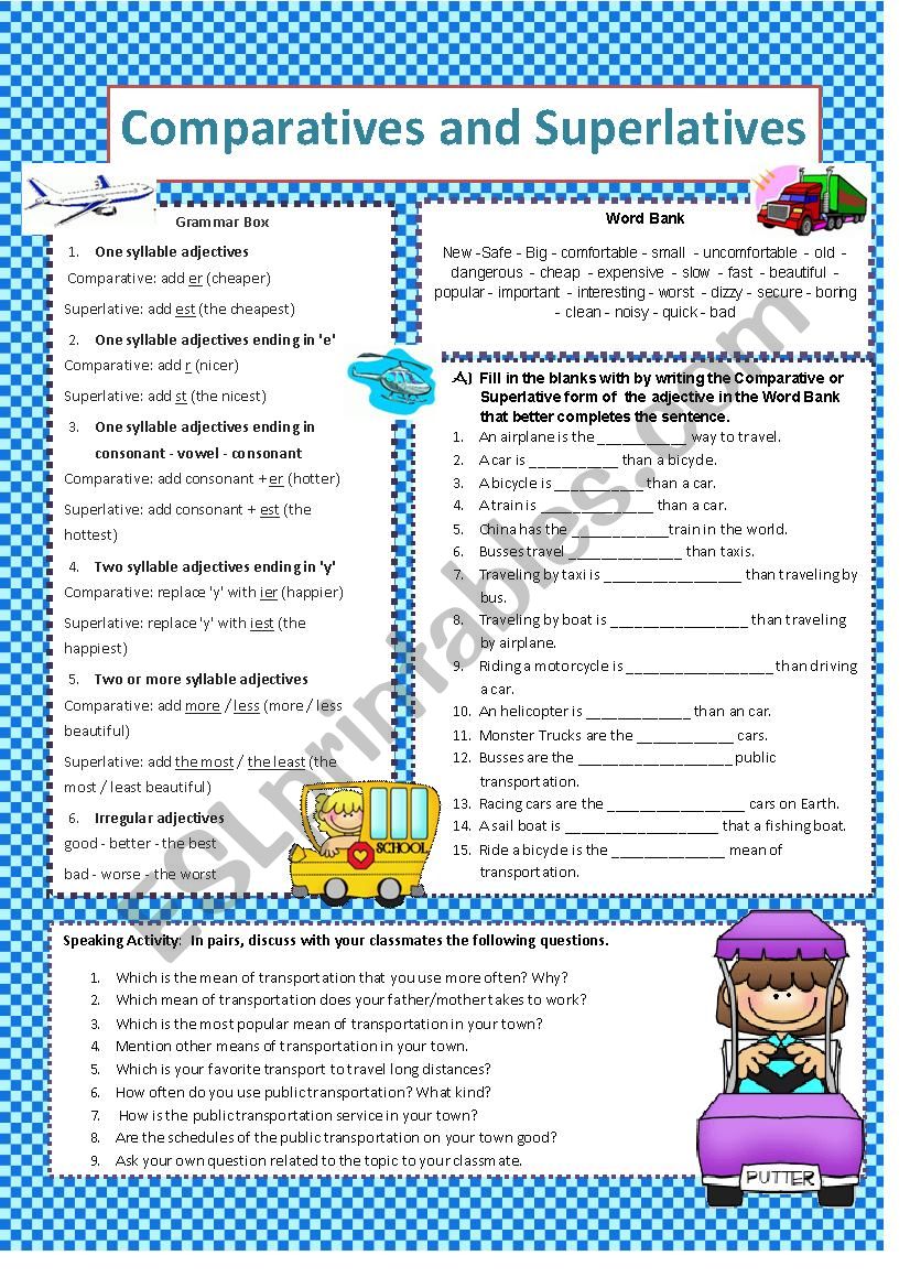 Comparative and Superlatives with Means of transportation