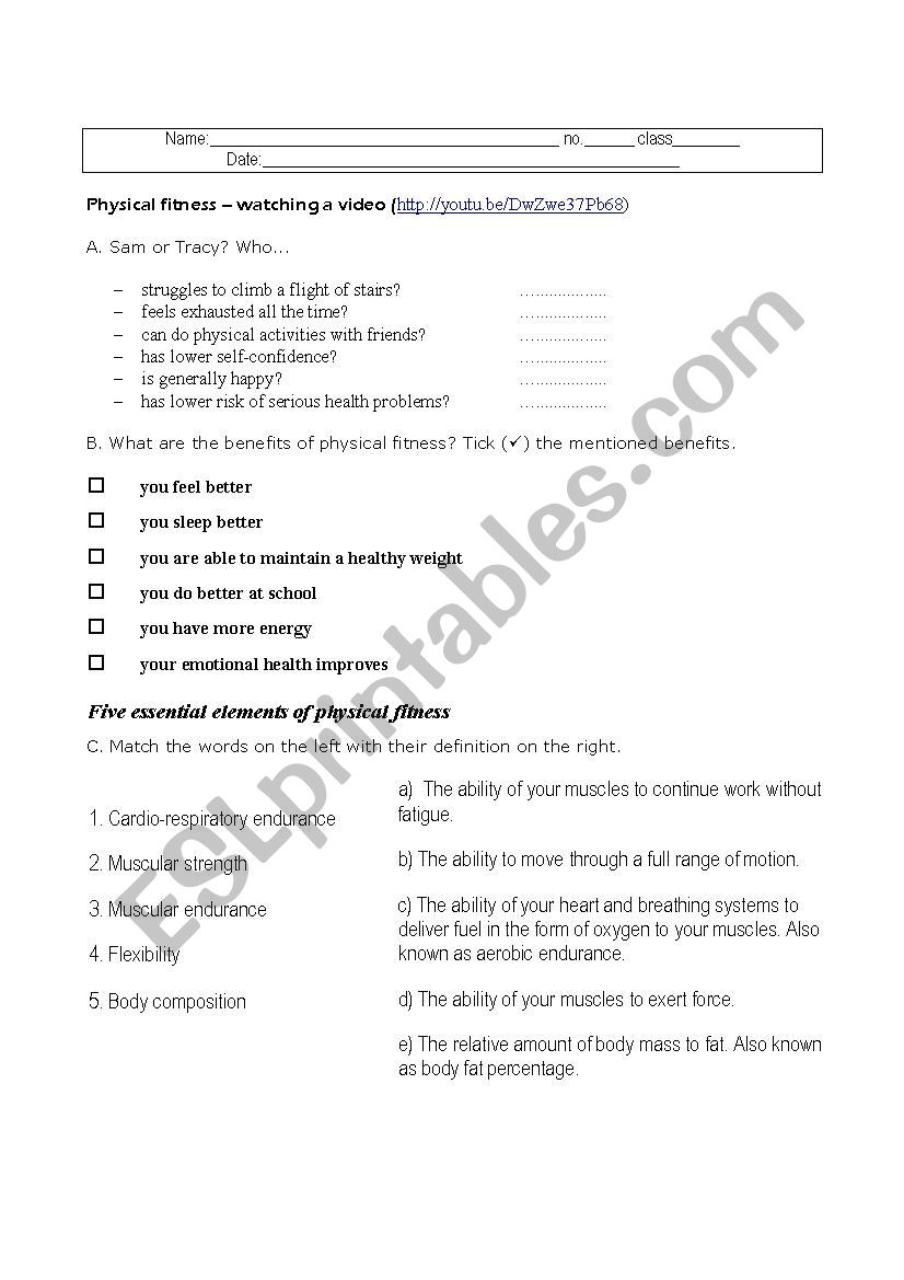 physical fitness worksheet