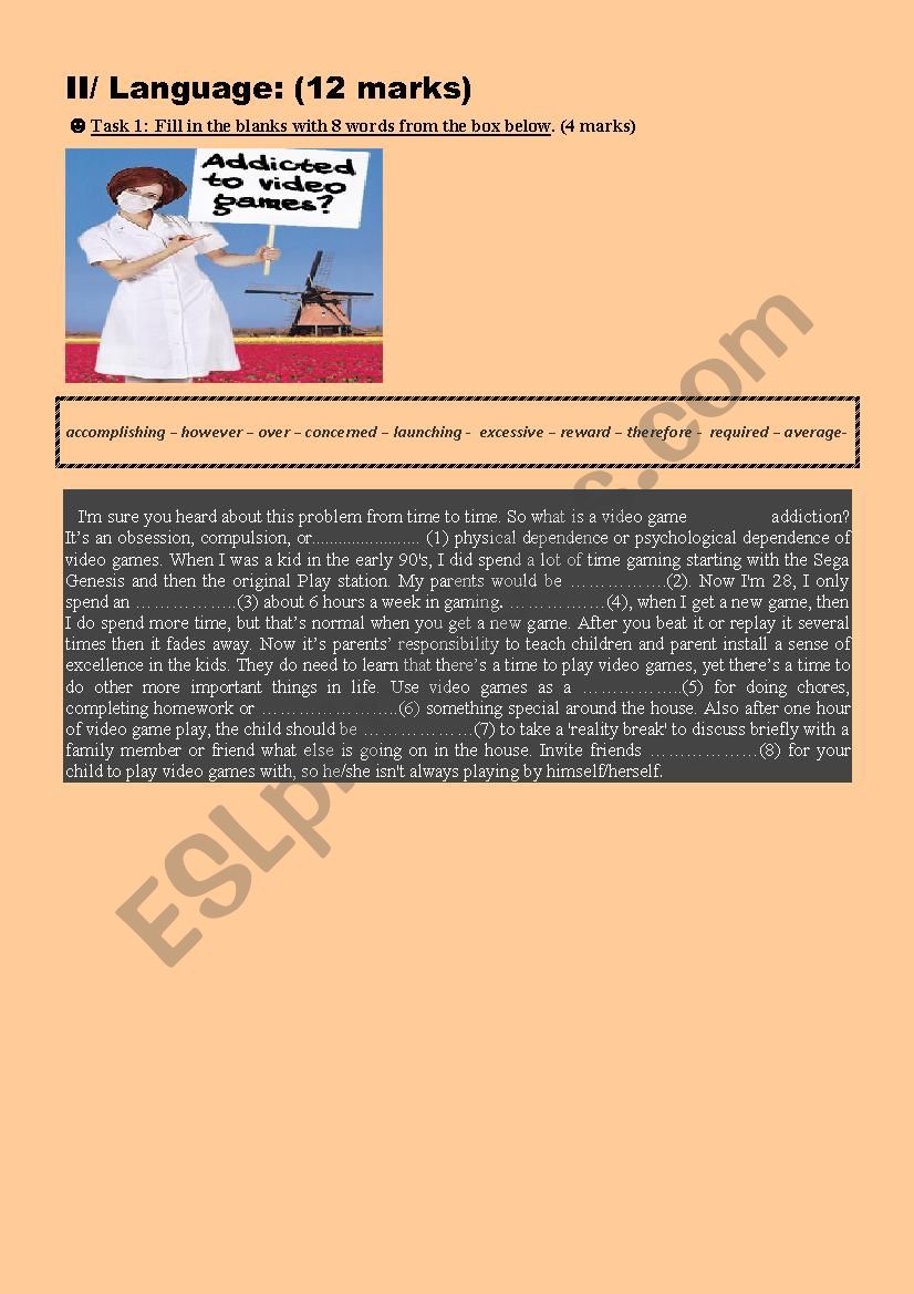 Language test (4th form Arts) worksheet