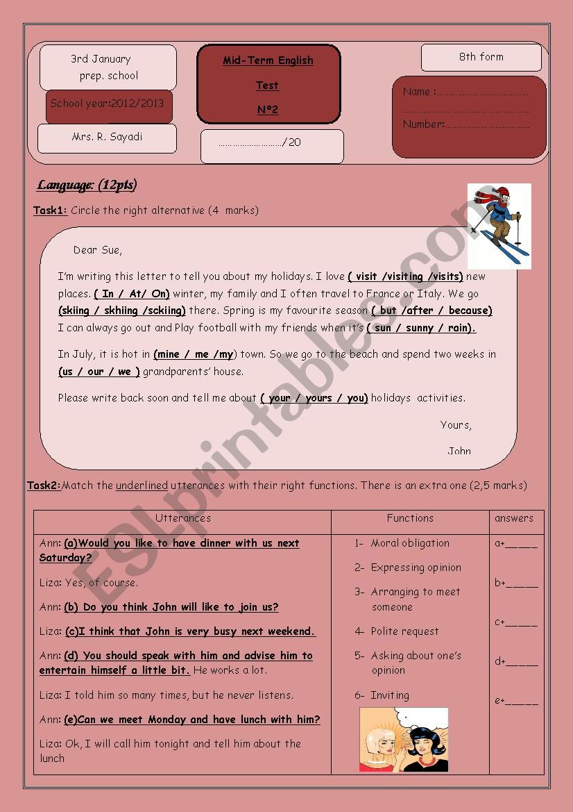 Mid term test nb2 8th form worksheet