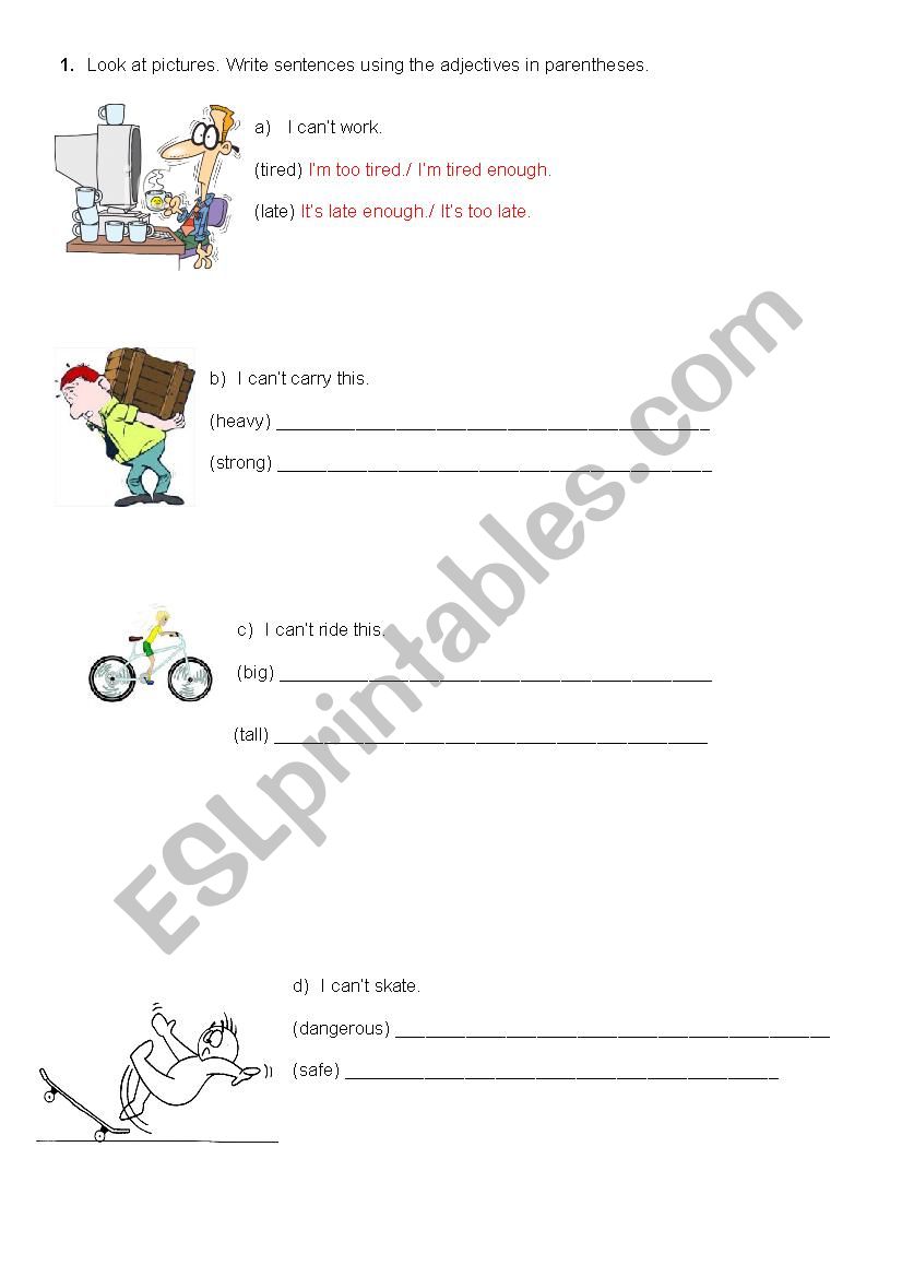   Use of  TOO  and   ENOUGH worksheet