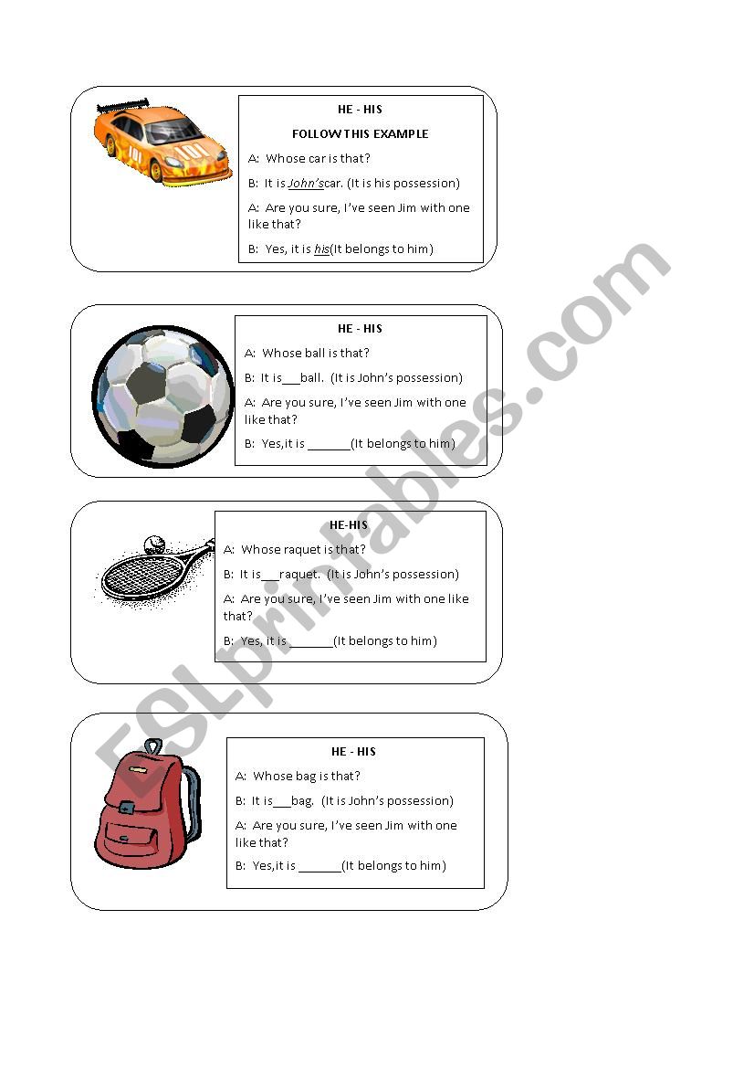 Possessives: he/his speaking cards (SET 3)