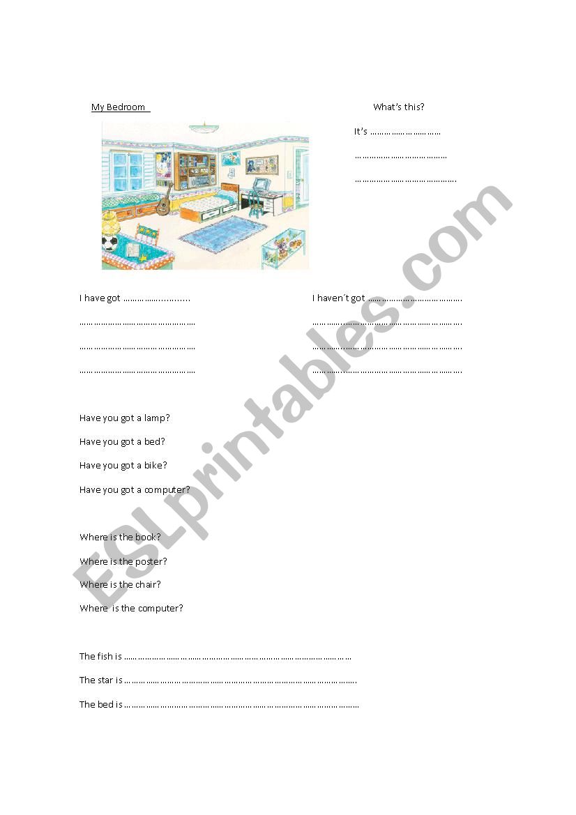 My bedroom worksheet