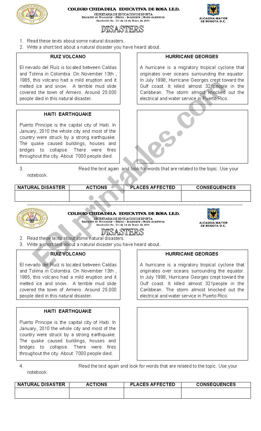 Natural Disasters worksheet