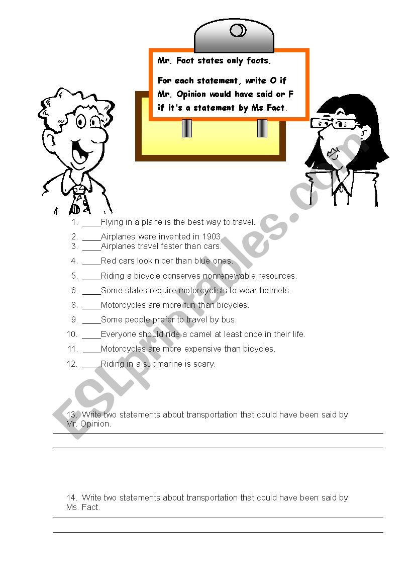 Fact or Opinion worksheet