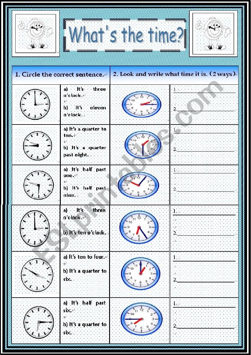 tell the time worksheet