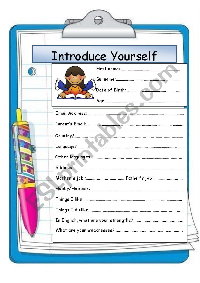 introduce yourself esl worksheet by doot