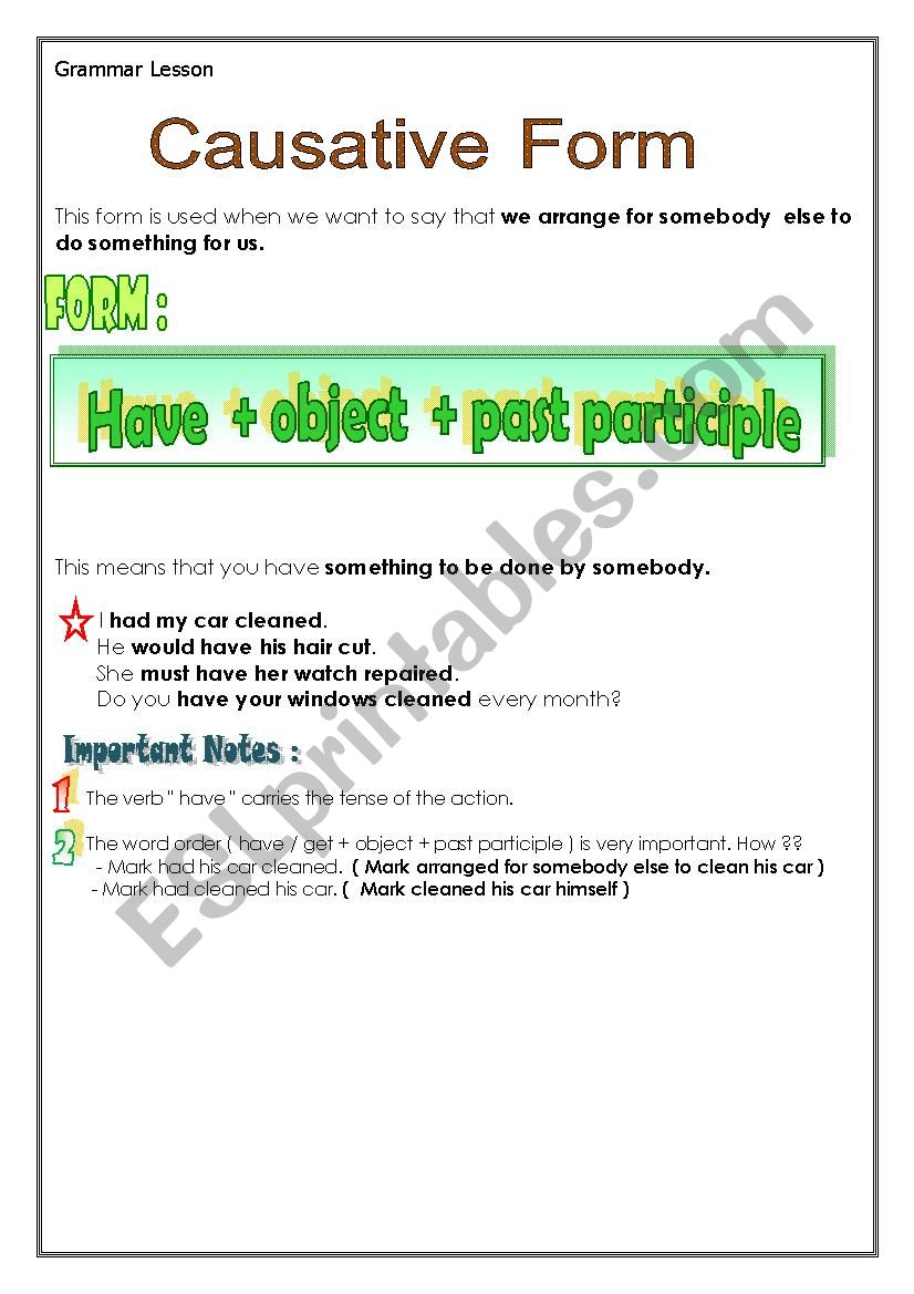 Causative Form  worksheet