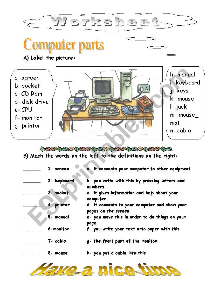 Computer Parts Esl Worksheet By Totya F