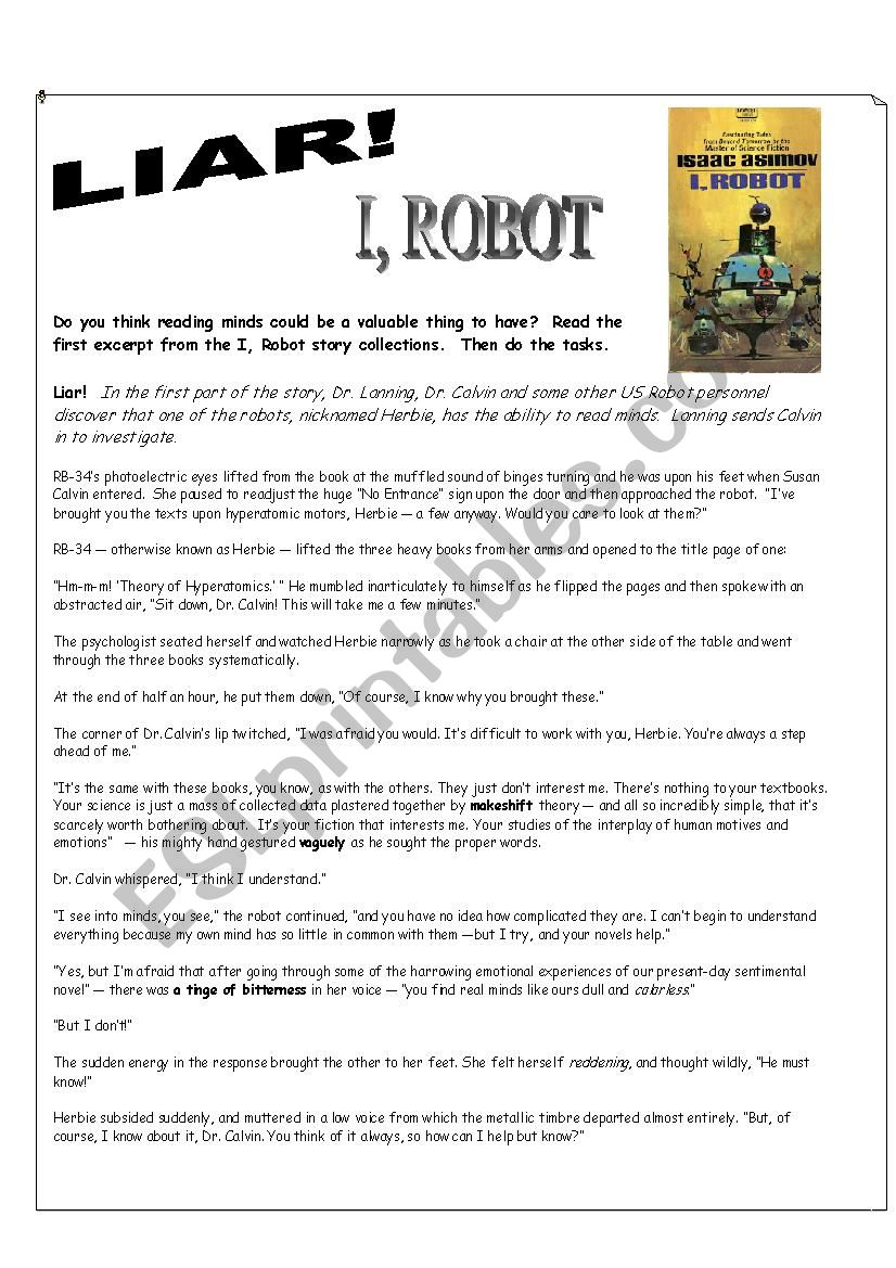 I Robot DVD Fiction Reading Exercise I Robot DVD Fiction Reading Exercise