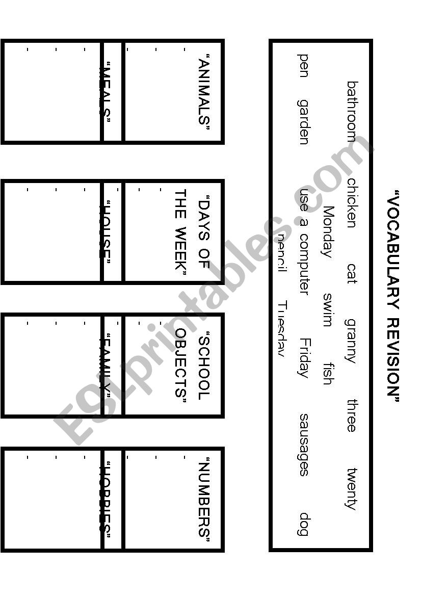 VOCABULARY REVISION worksheet