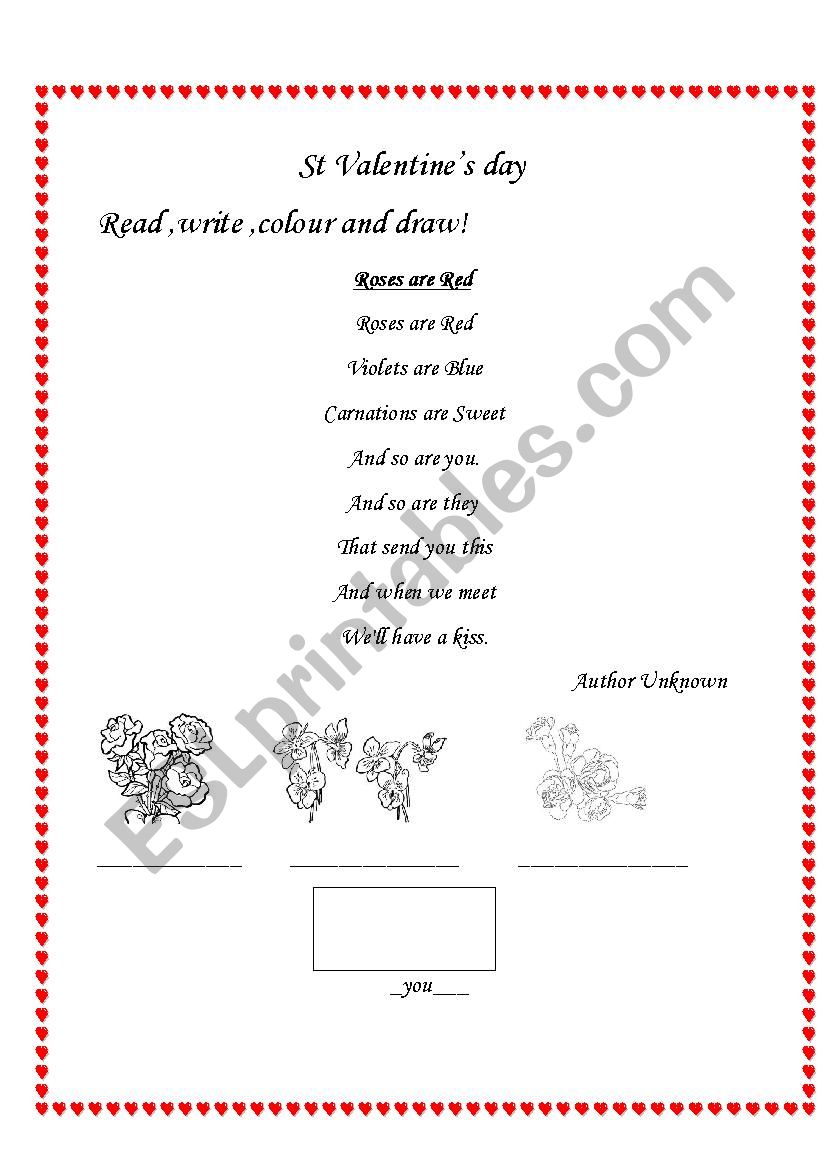 Valentines day worksheet