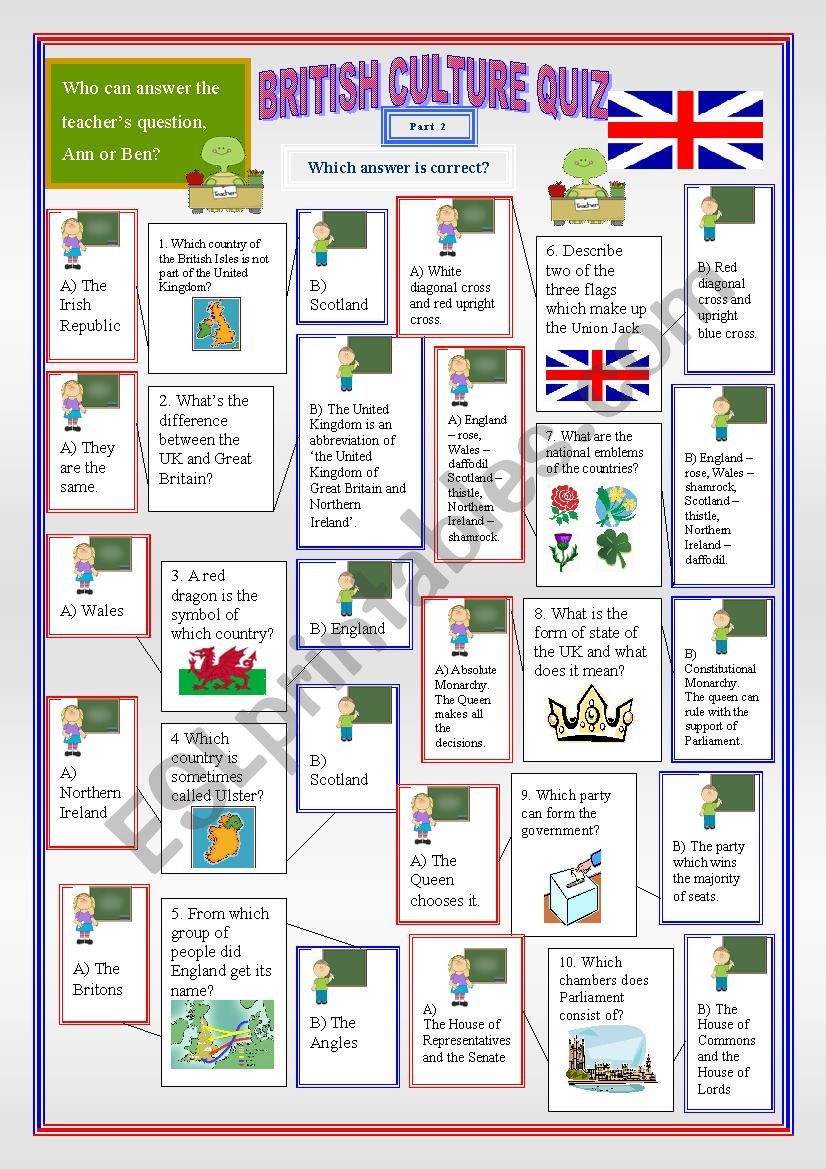 British Culture Quiz Part 2 worksheet