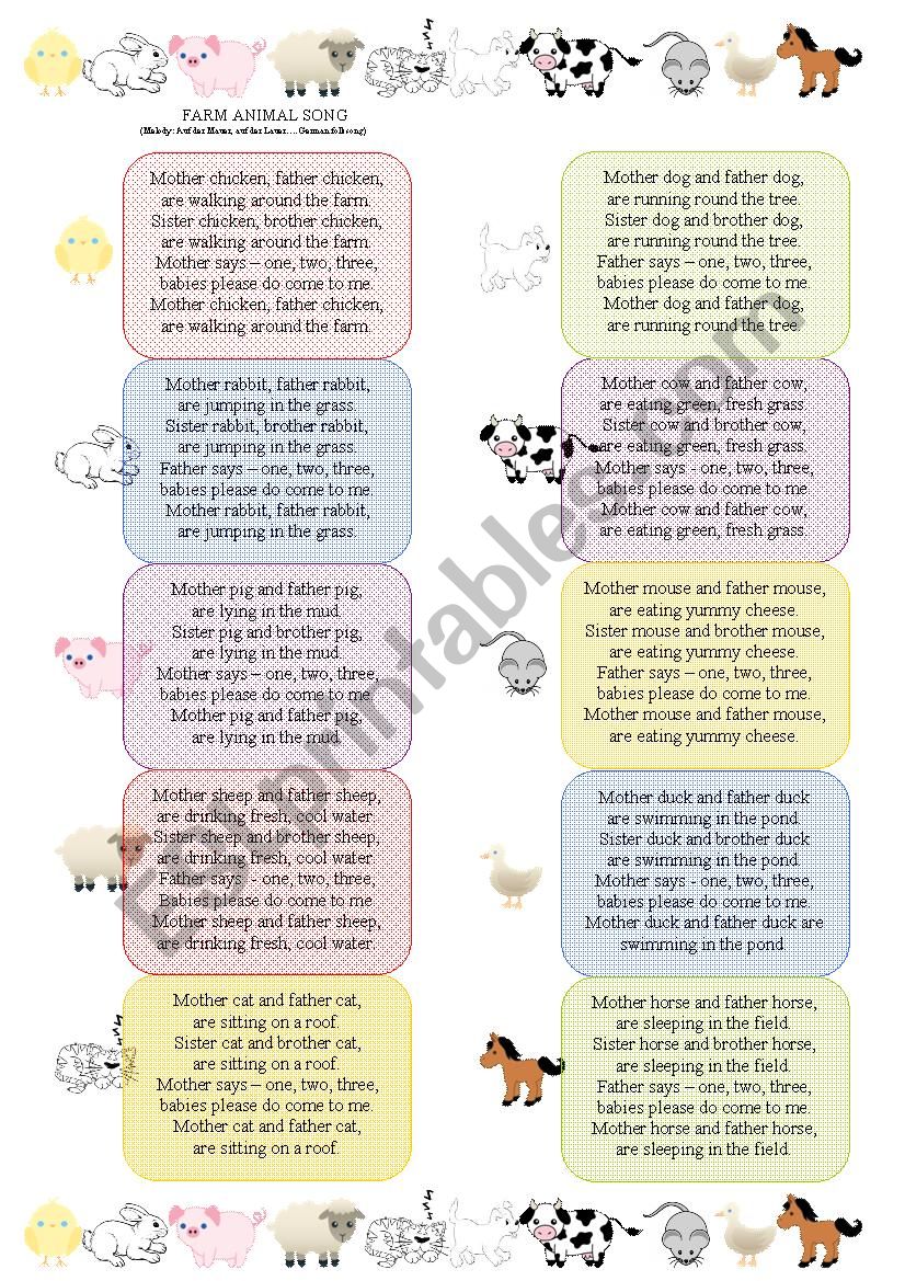 Farm animal song worksheet