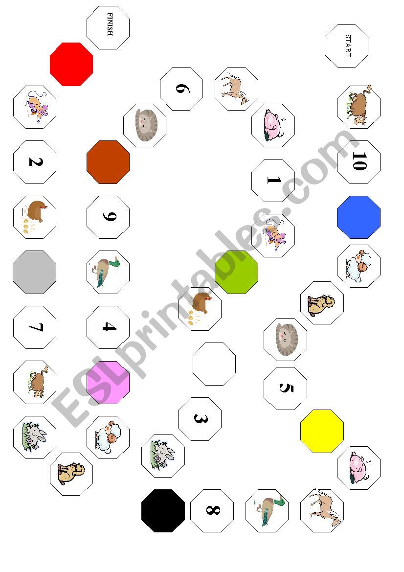 Board game - farm animals, numbers and colours