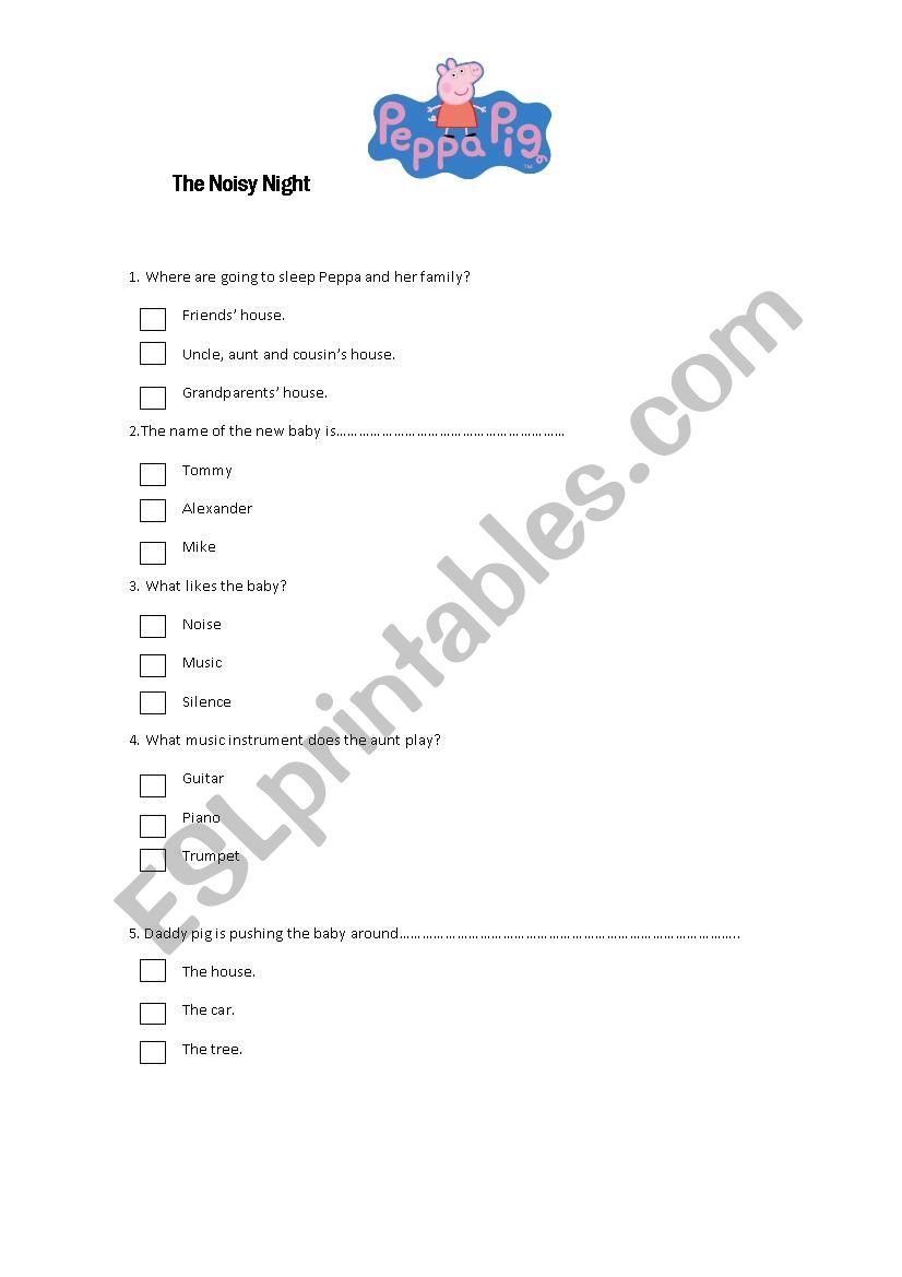 Peppa Pig - The noisy night worksheet