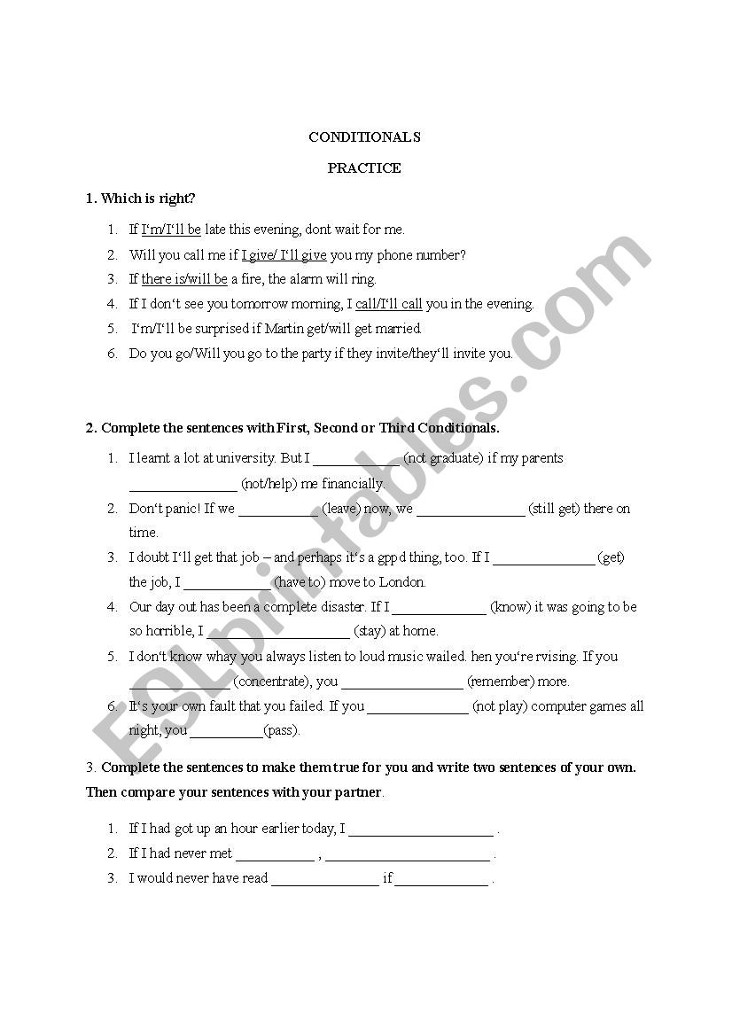 conditionals worksheet