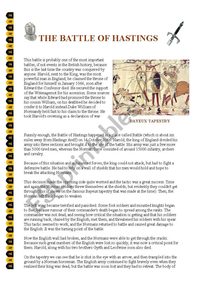 The Battle of Hastings worksheet