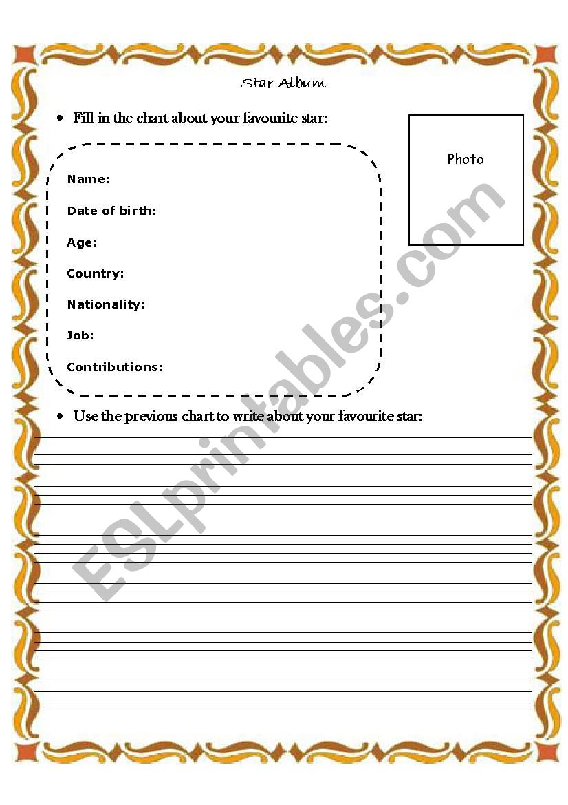 star album worksheet