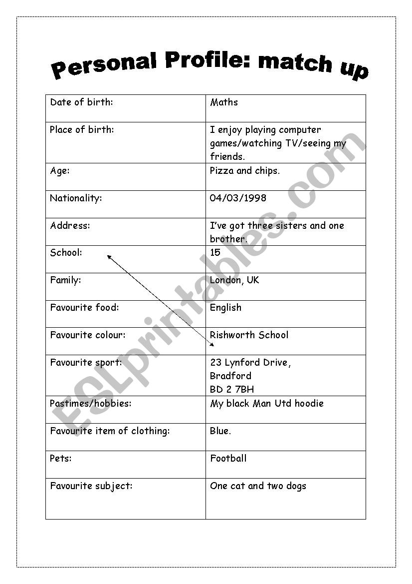 Personal Profile  worksheet