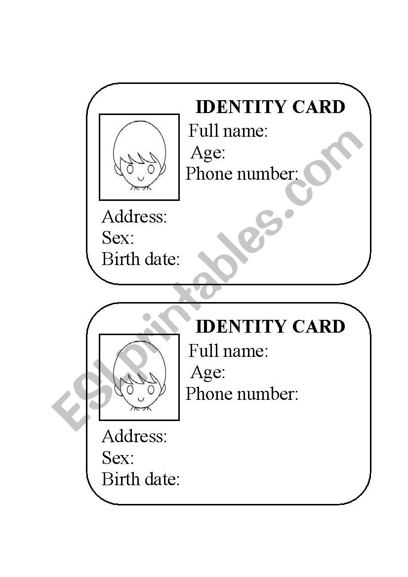 IDENTITY CARD worksheet