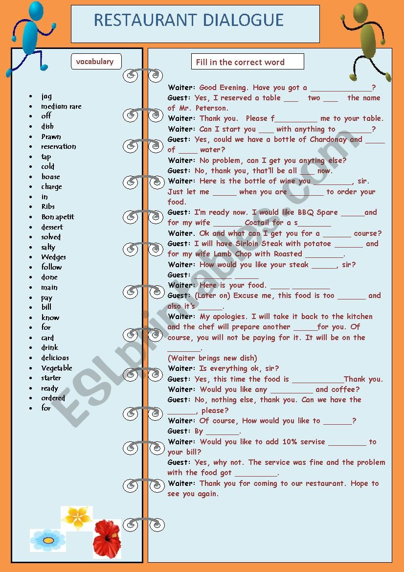 Restaurant dialogue  worksheet