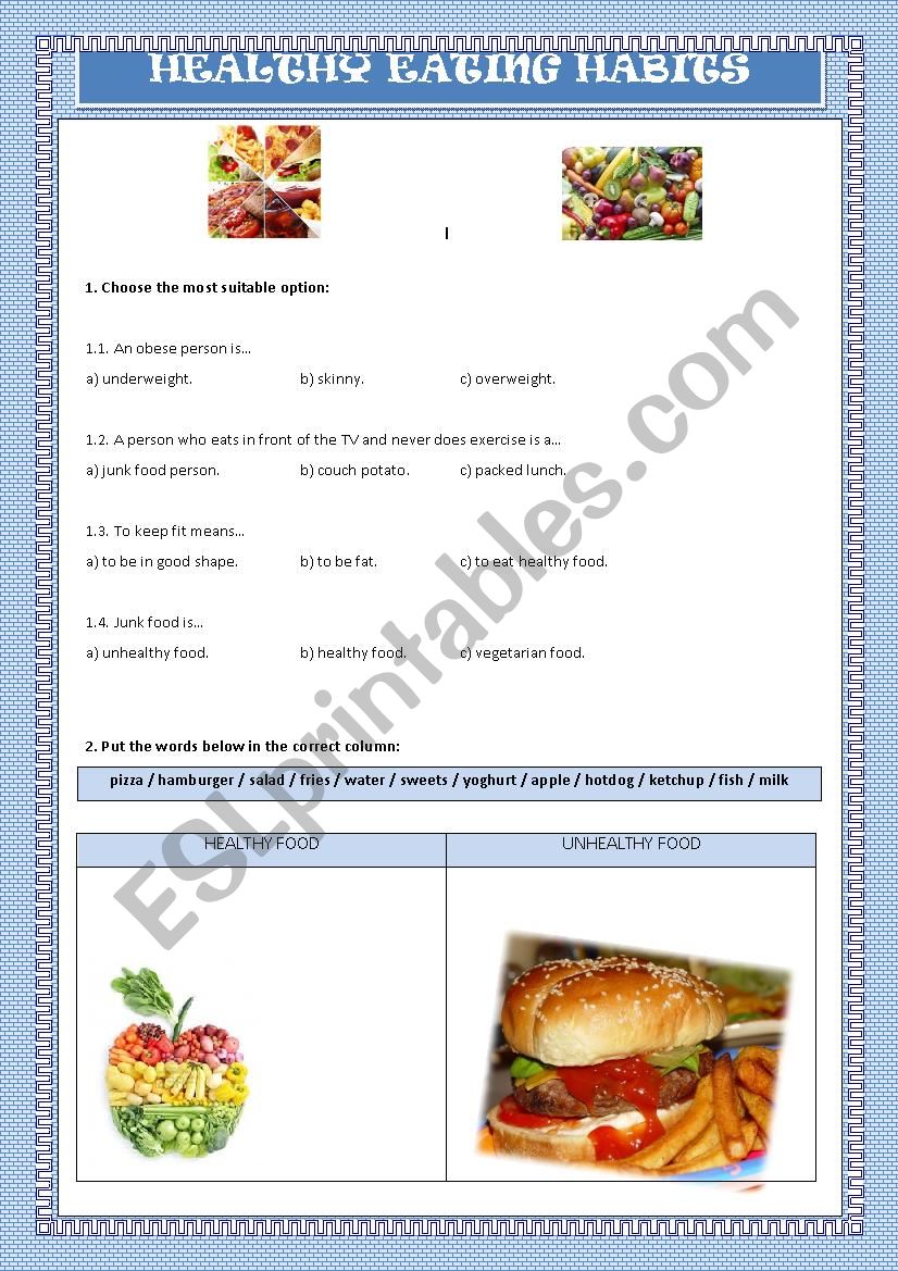 Teenagers and Eating Habits worksheet