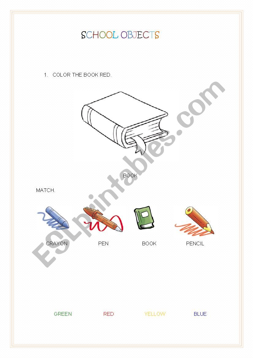 School objects worksheet