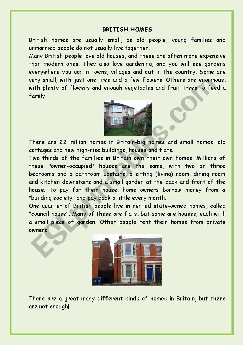 British homes worksheet
