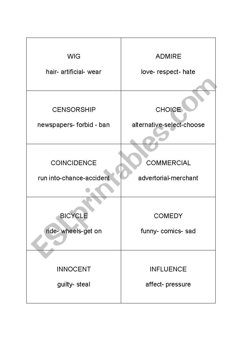 Taboo Game with 10 Pages!  worksheet