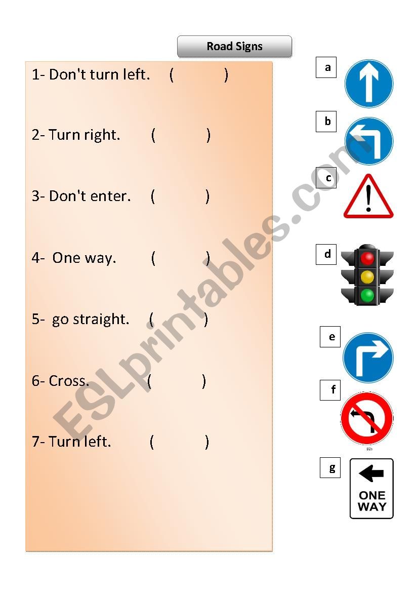 road signs worksheet