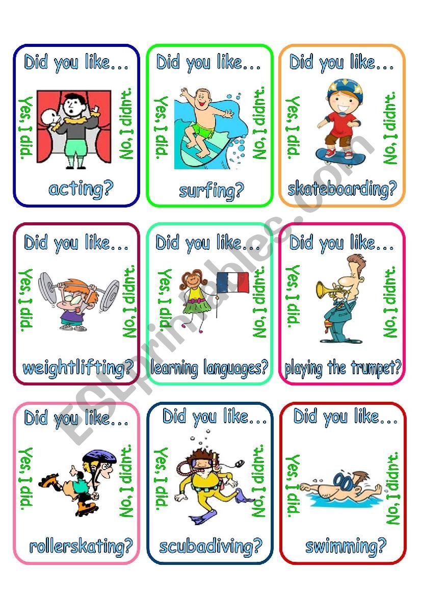 Go fish - Did you like + verb + ing (3/3)