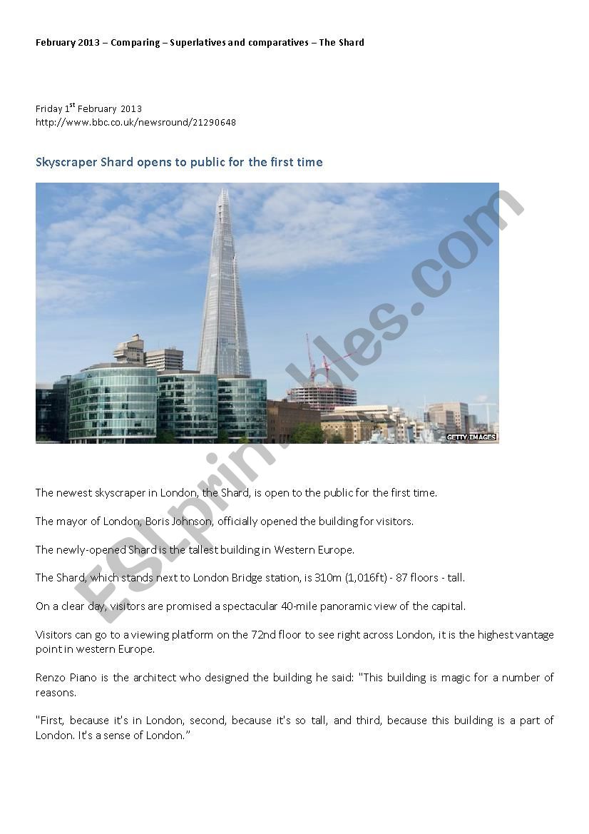 The Shard worksheet