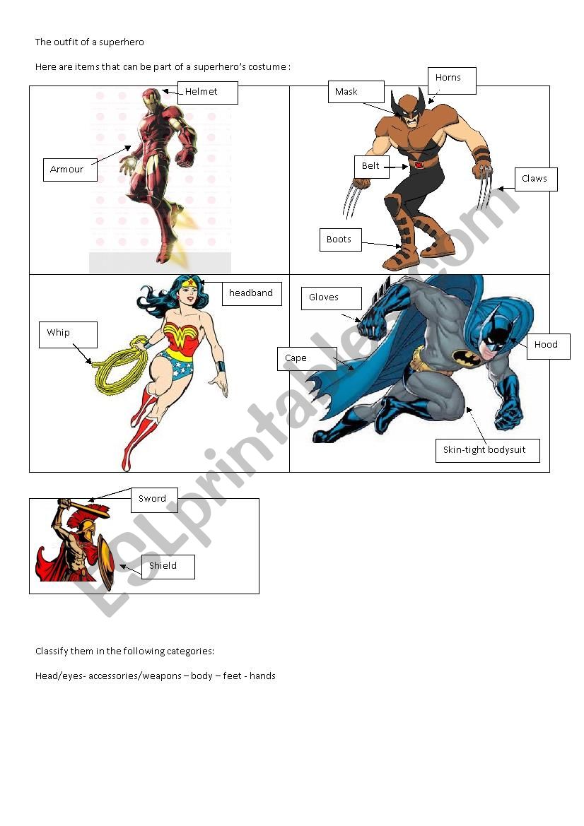 superheroes outfit worksheet